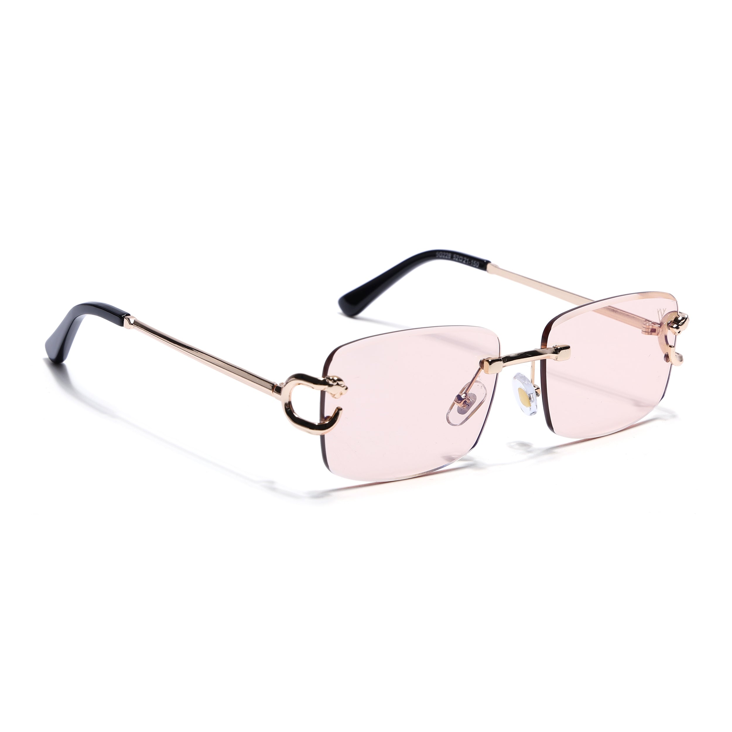 Rimless Sunglasses for Men & Women (Light Pink Lens | Golden Frame - MG7528)