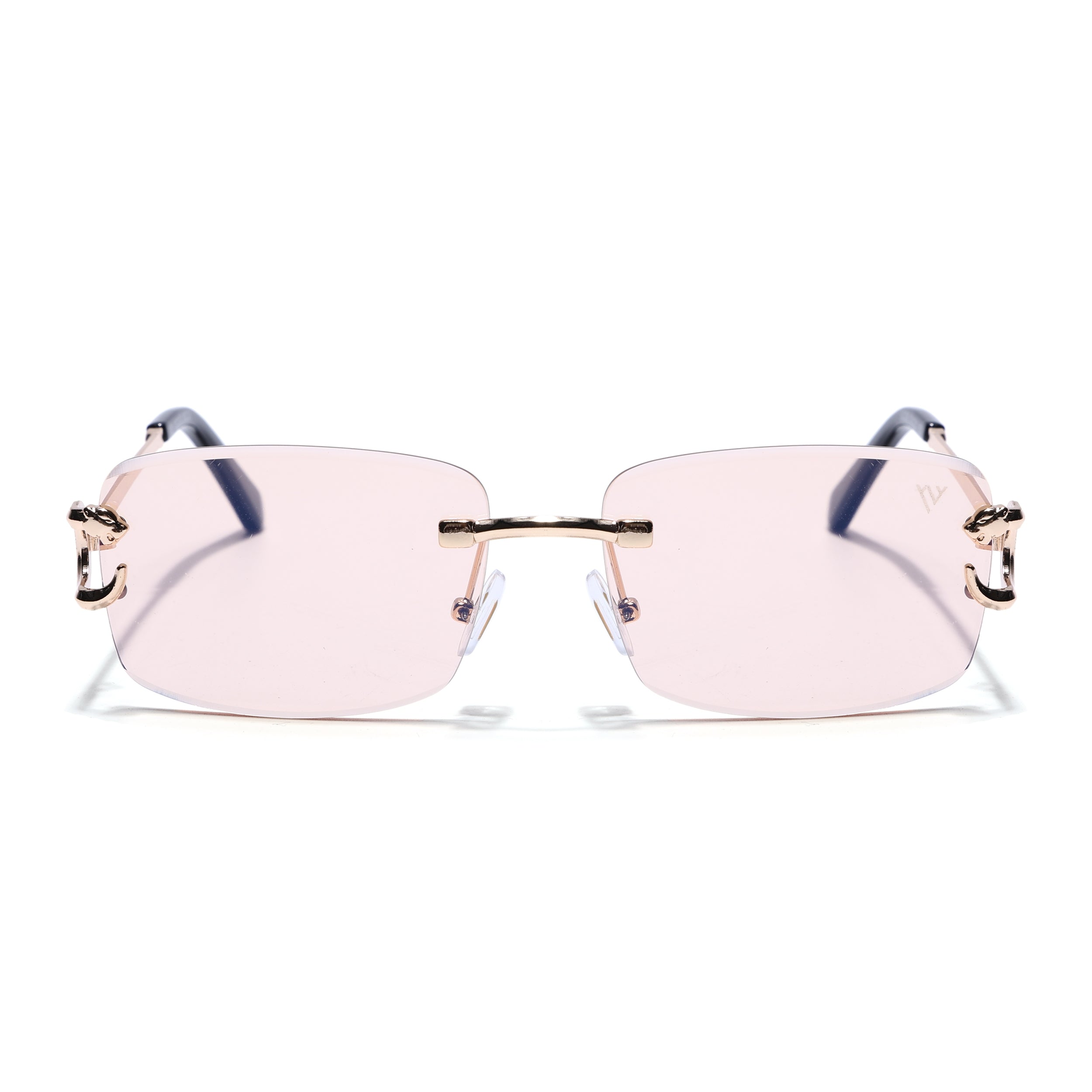 Rimless Sunglasses for Men & Women (Light Pink Lens | Golden Frame - MG7528)