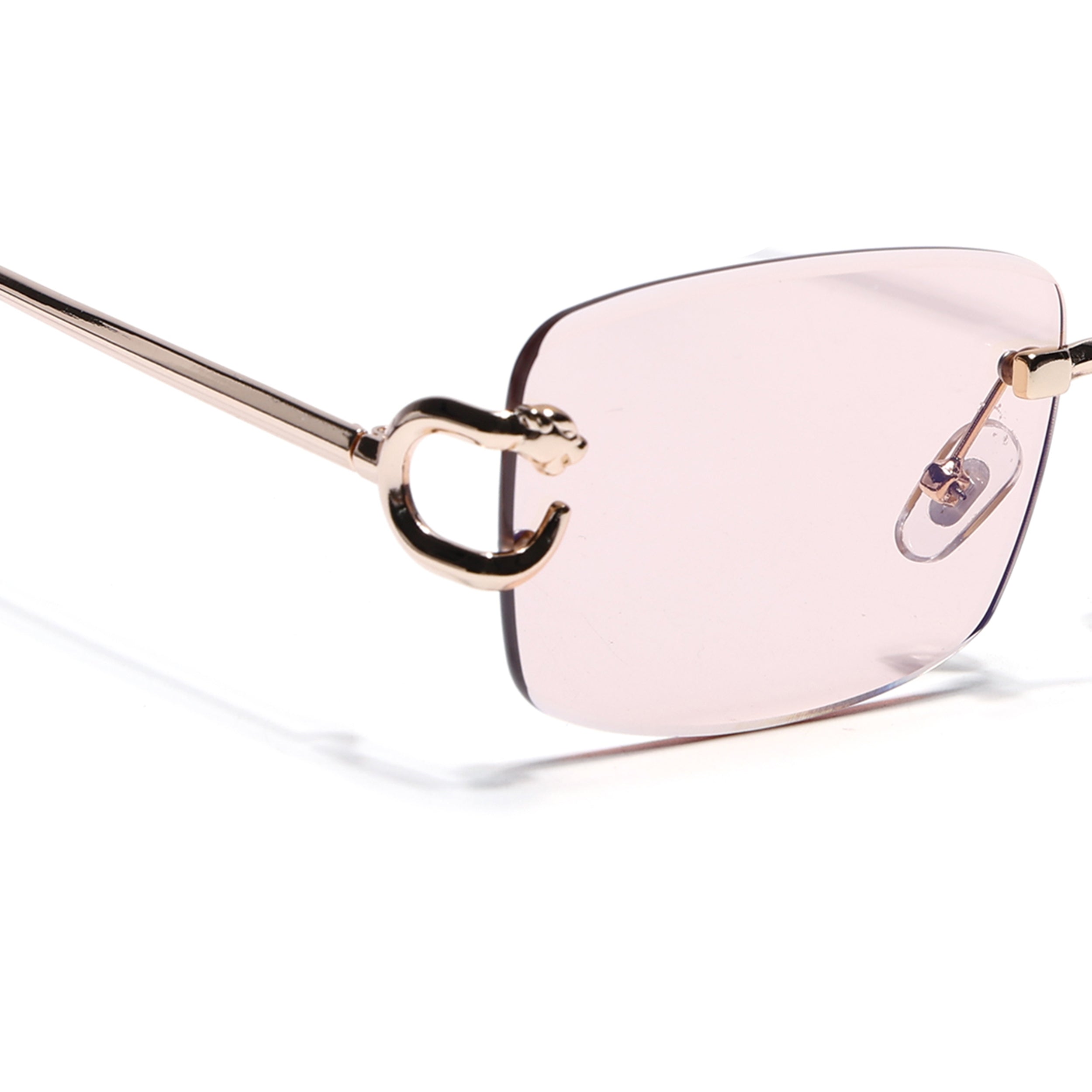 Rimless Sunglasses for Men & Women (Light Pink Lens | Golden Frame - MG7528)