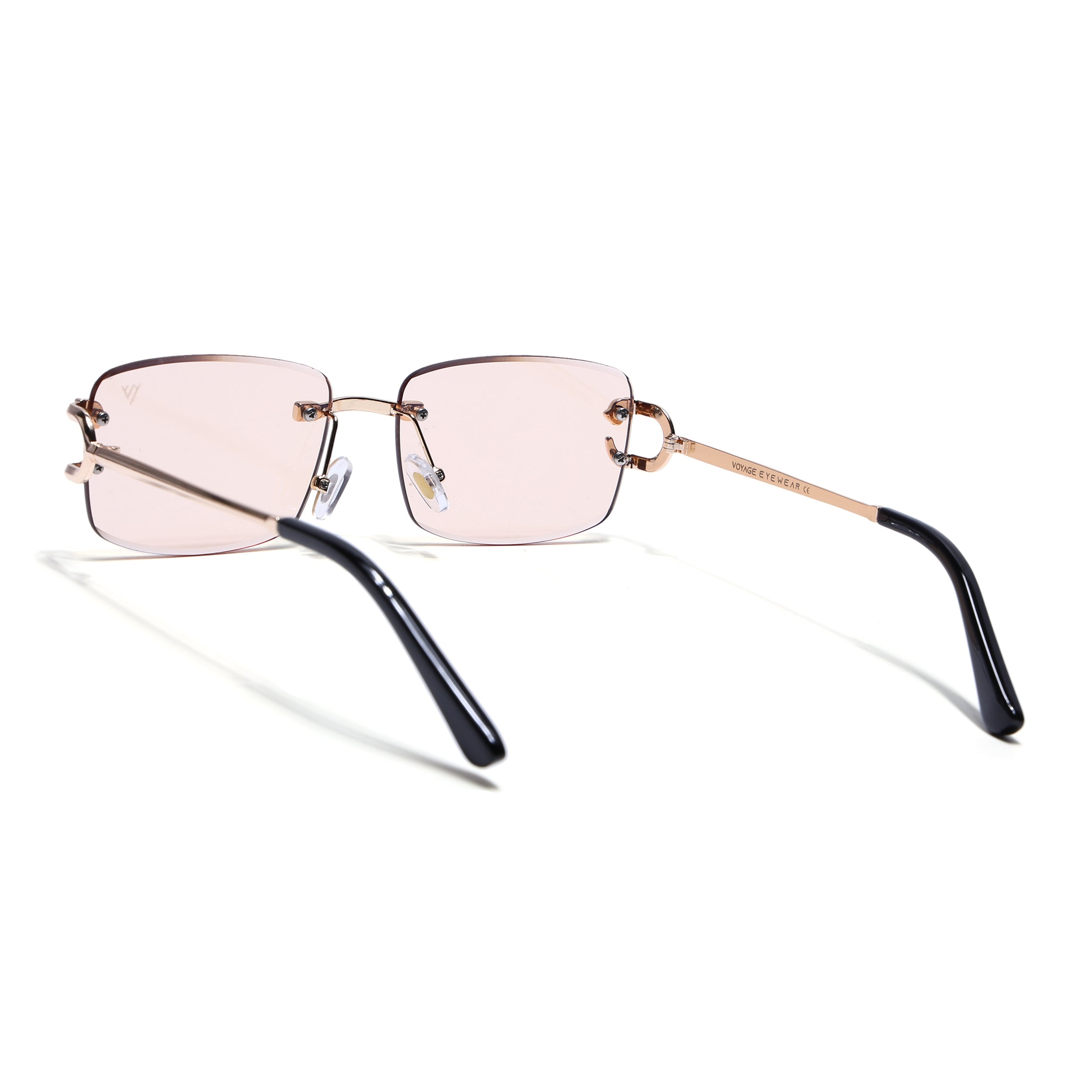 Rimless Sunglasses for Men & Women (Light Pink Lens | Golden Frame - MG7528)