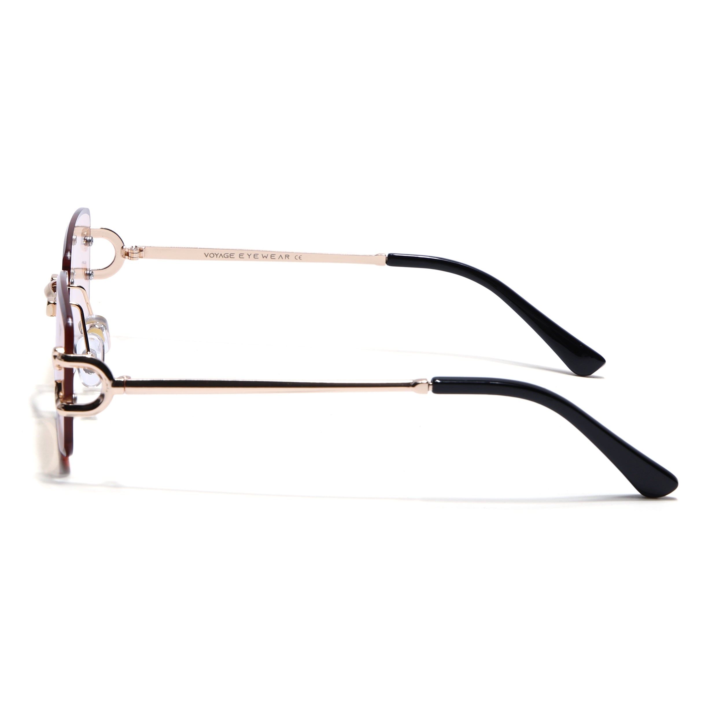 Rimless Sunglasses for Men & Women (Light Pink Lens | Golden Frame - MG7528)