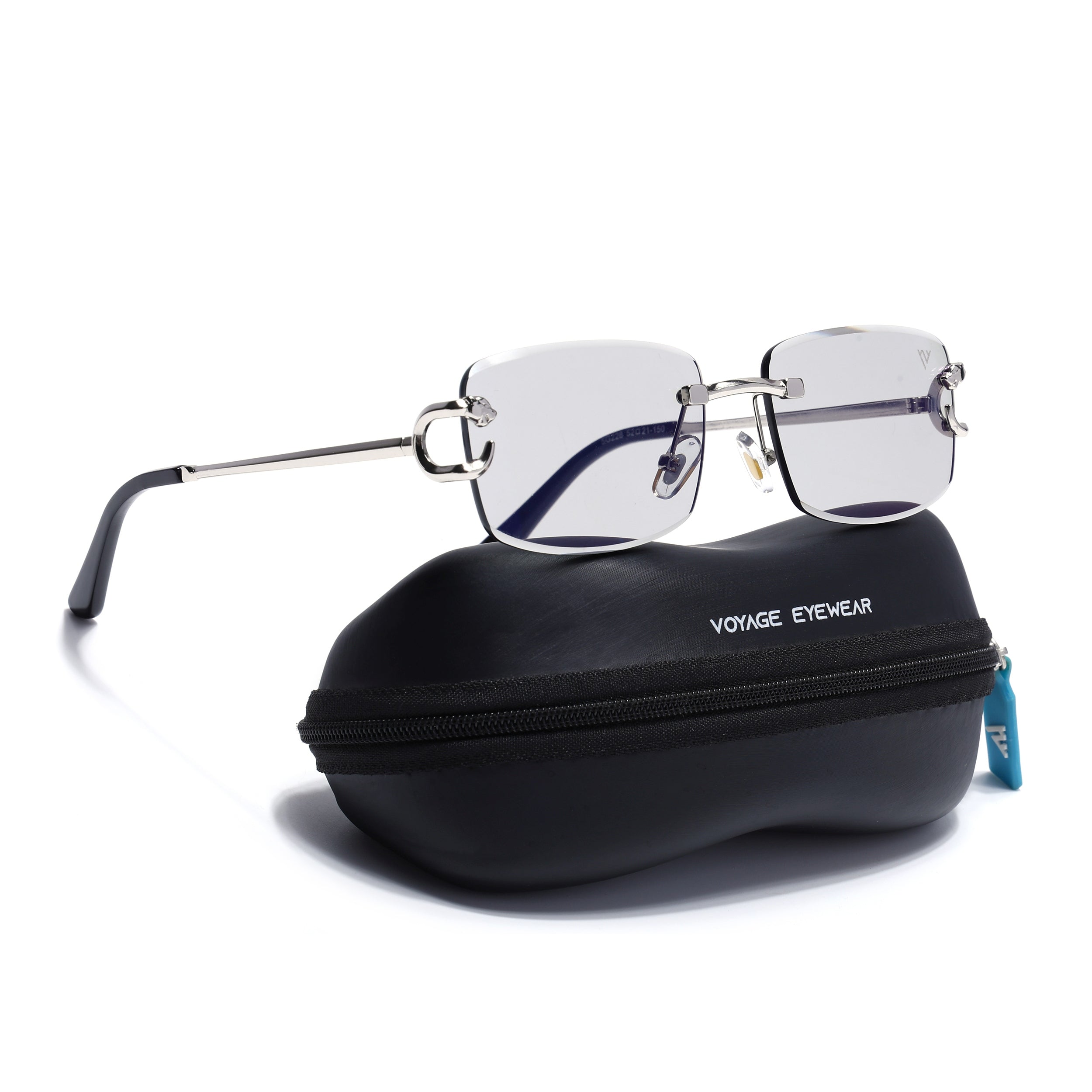 Rimless Sunglasses for Men & Women (Light Black Lens | Silver Frame - MG7529)