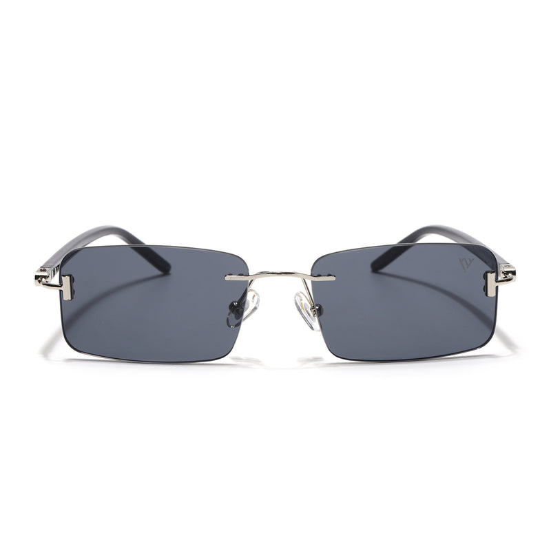 Rimless Sunglasses for Men & Women (Black Lens | Silver Frame - MG7379)