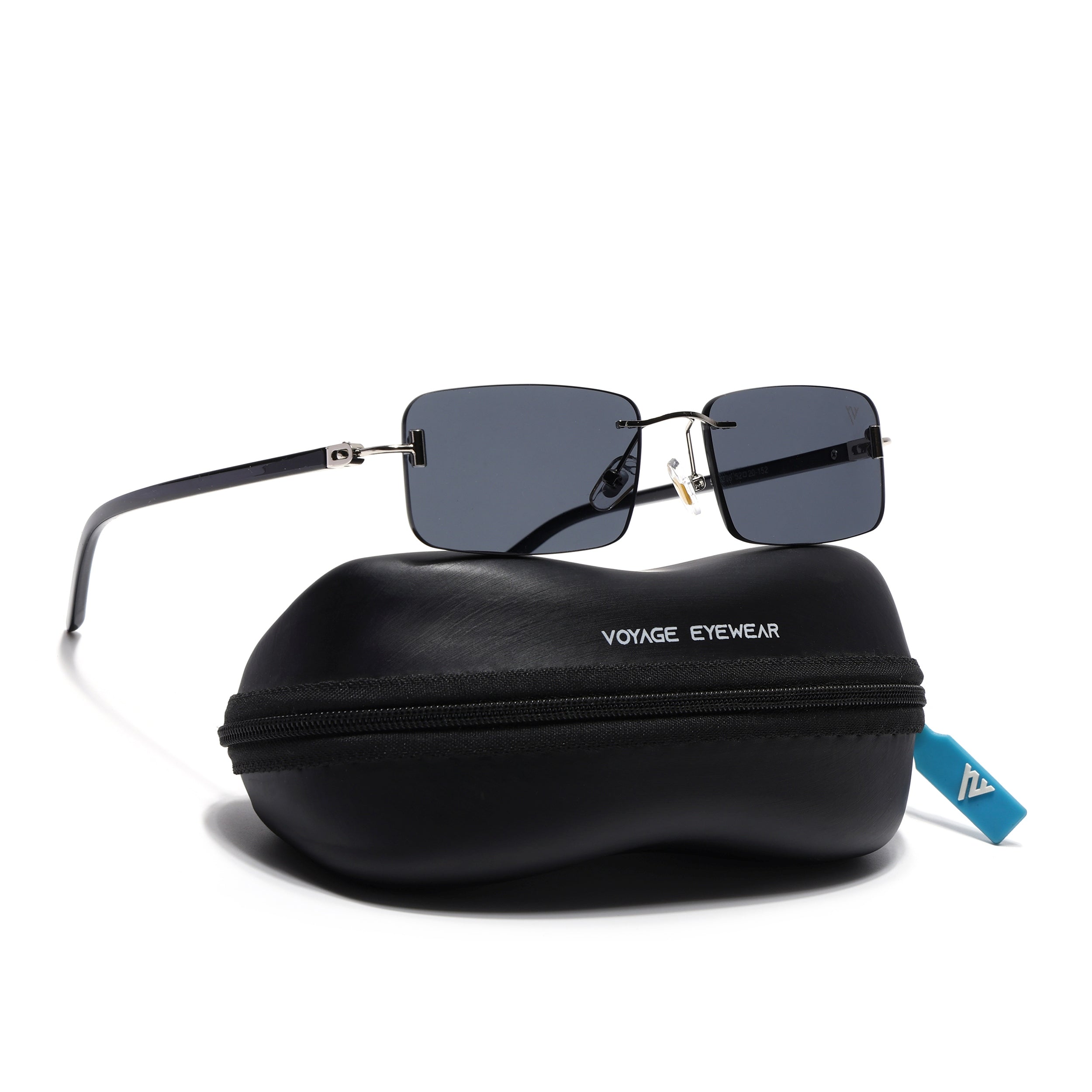 Rimless Sunglasses for Men & Women (Black Lens | Silver Frame - MG7379)
