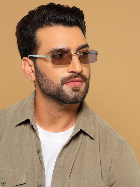 Rimless Sunglasses for Men & Women (Light Black Lens | Silver Frame - MG7380)