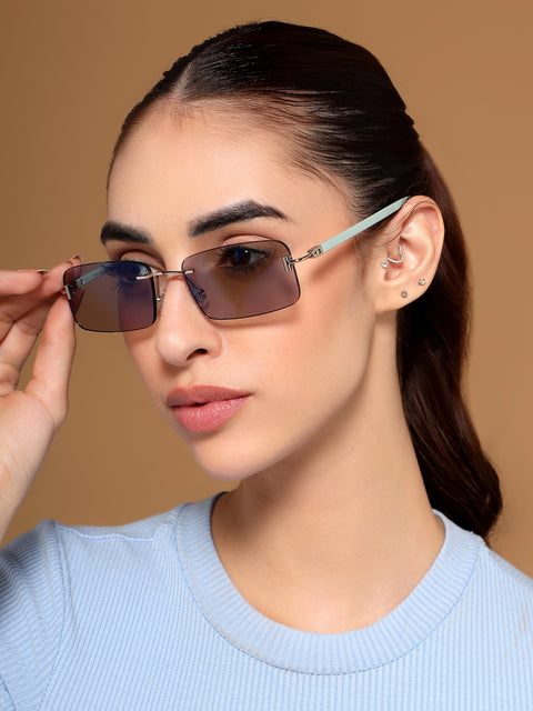 Rimless Sunglasses for Men & Women (Light Black Lens | Silver Frame - MG7380)