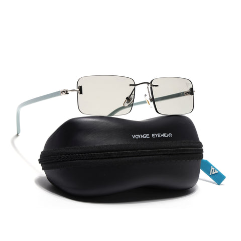 Rimless Sunglasses for Men & Women (Light Black Lens | Silver Frame - MG7380)