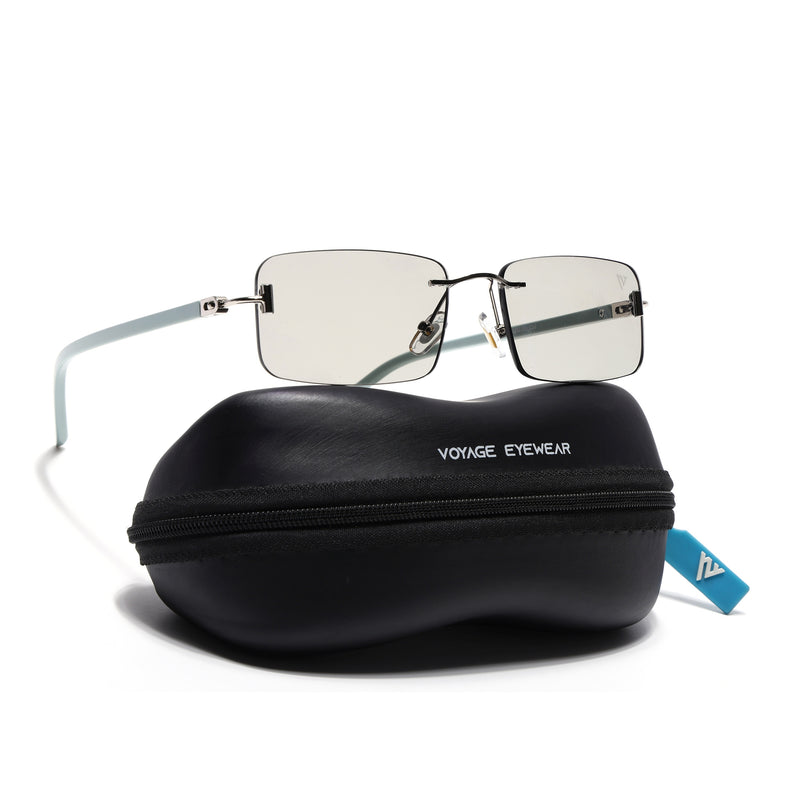 Rimless Sunglasses for Men & Women (Light Black Lens | Silver Frame - MG7380)