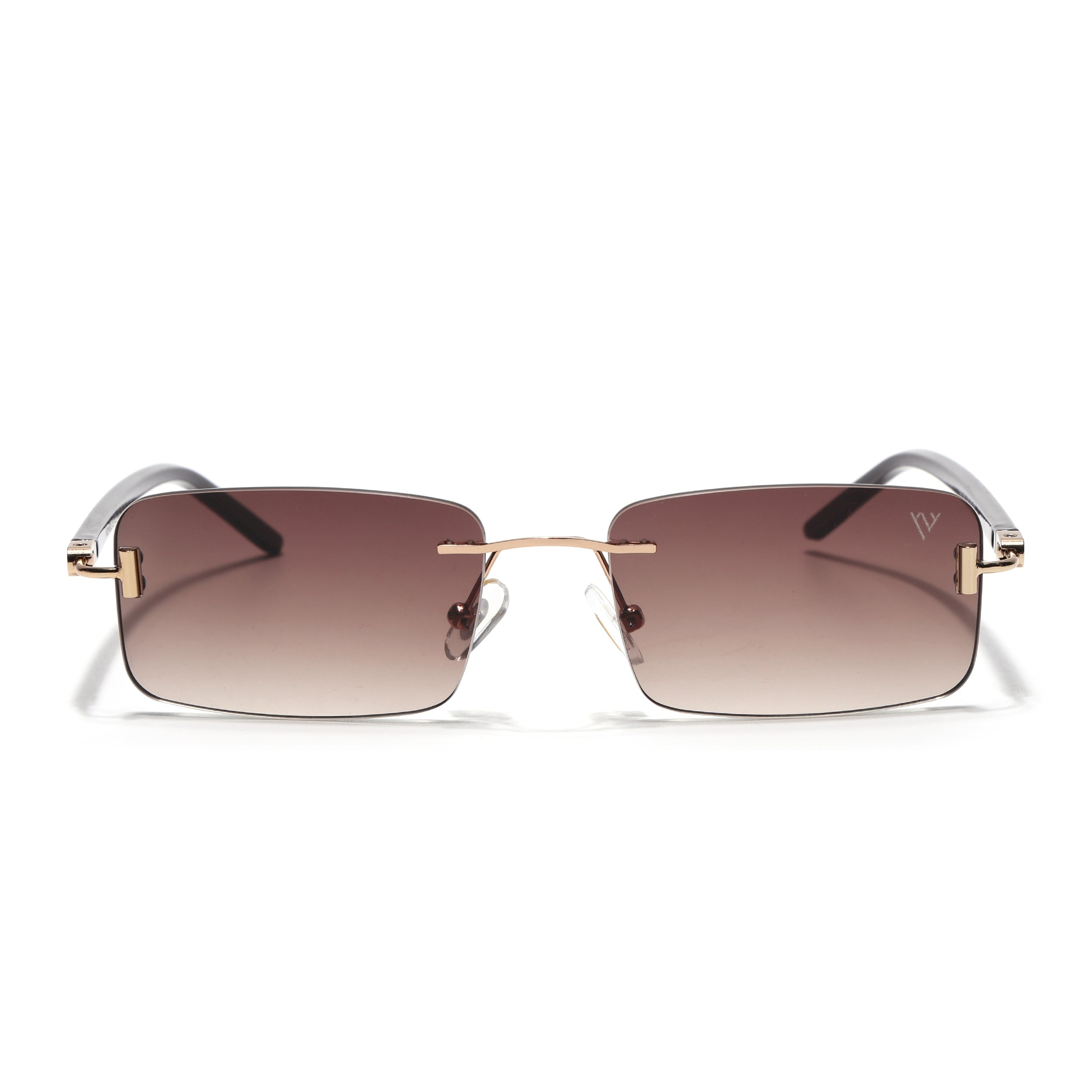 Rimless Sunglasses for Men & Women (Brown & Clear Lens | Golden Frame - MG7382)