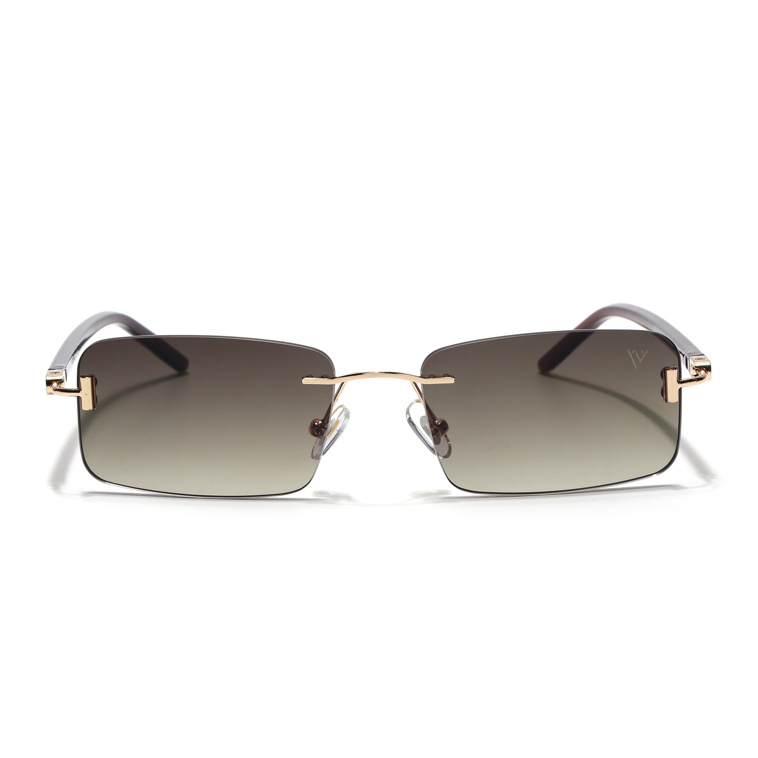 Rimless Sunglasses for Men & Women (Olive & Clear Lens | Golden Frame - MG7383)