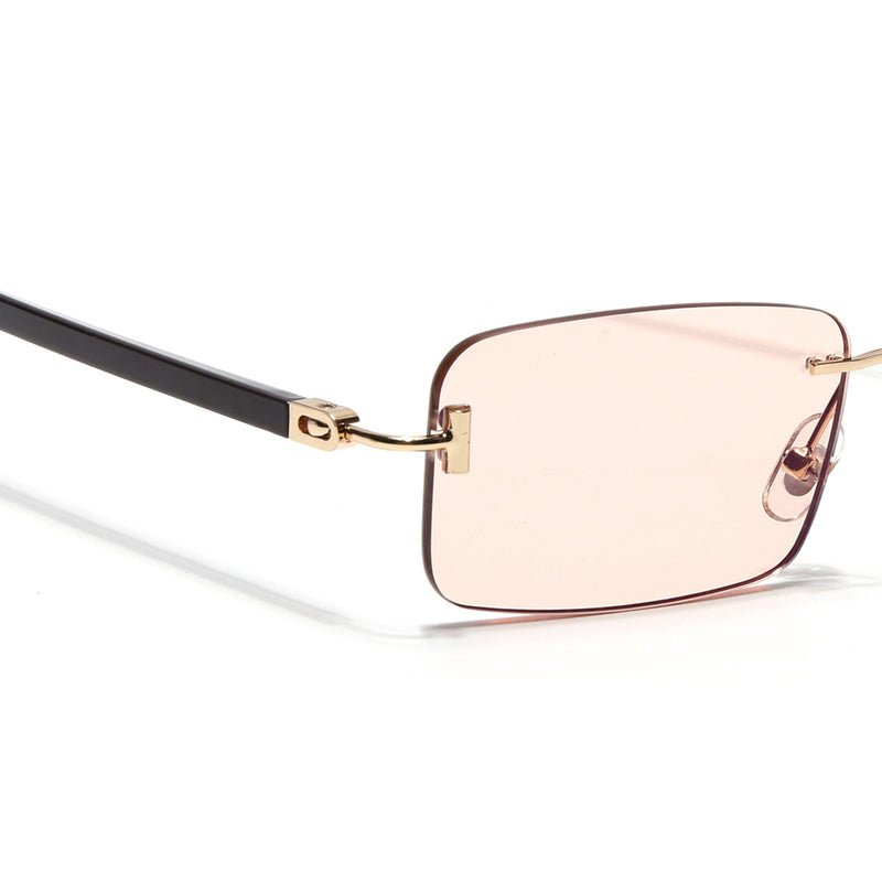 Rimless Sunglasses for Men & Women (Light Pink Lens | Golden Frame - MG7384)