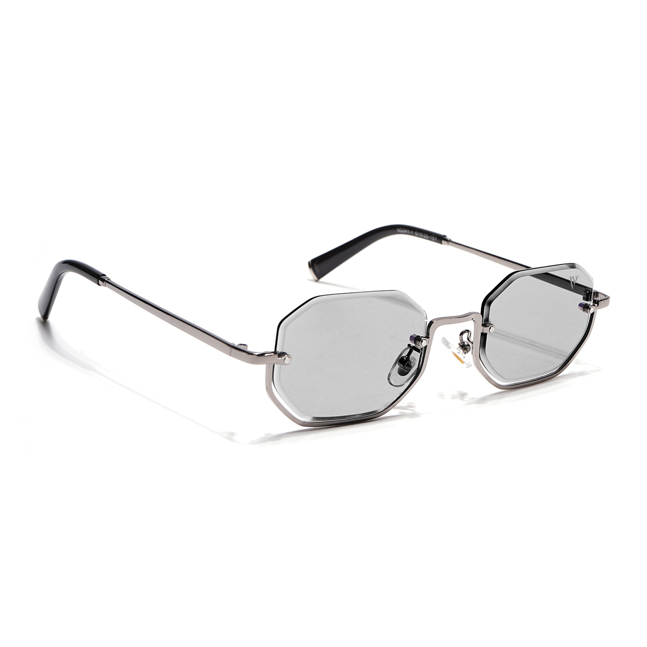 Hexagonal Sunglasses for Men & Women (Light Black Lens | Silver Frame - MG7510)