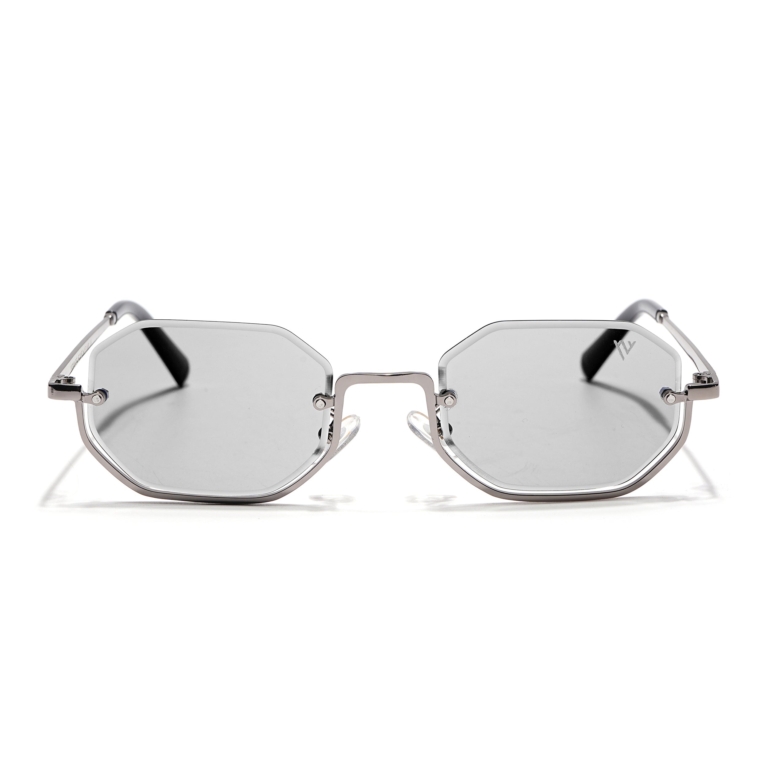 Hexagonal Sunglasses for Men & Women (Light Black Lens | Silver Frame - MG7510)