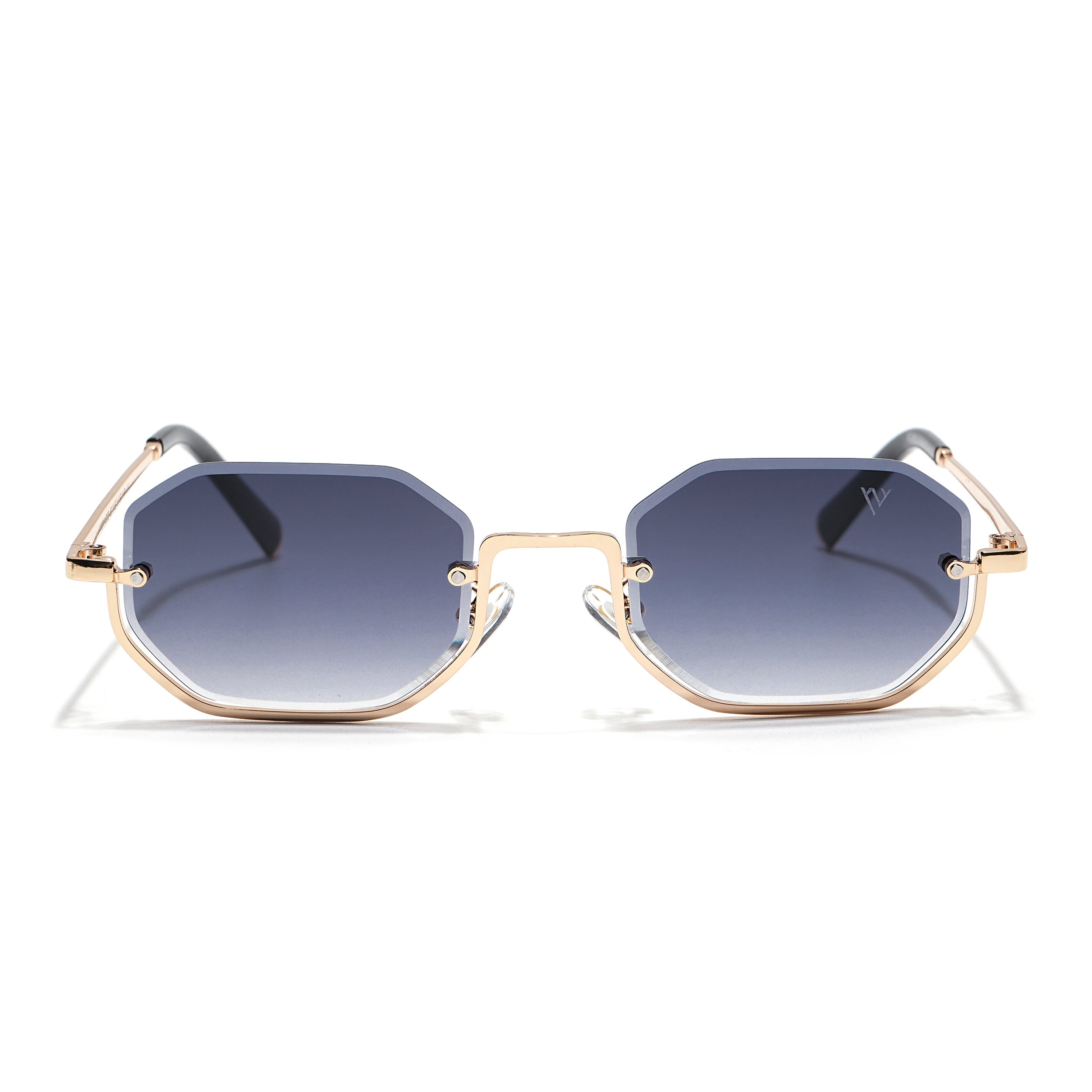Hexagonal Sunglasses for Men & Women (Grey & Clear Lens | Golden Frame - MG7511)