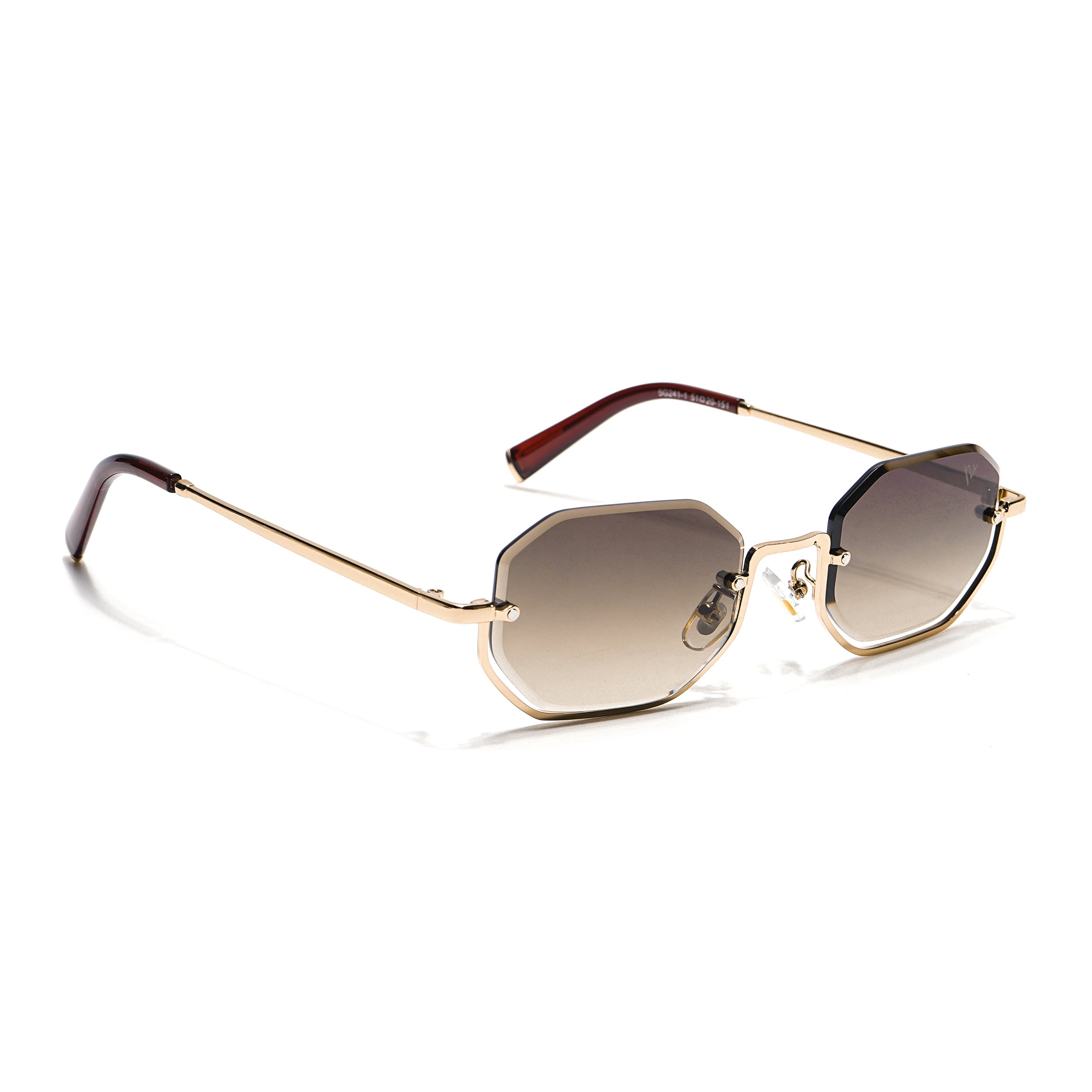 Hexagonal Sunglasses for Men & Women (Brown & Clear Lens | Golden Frame - MG7512)