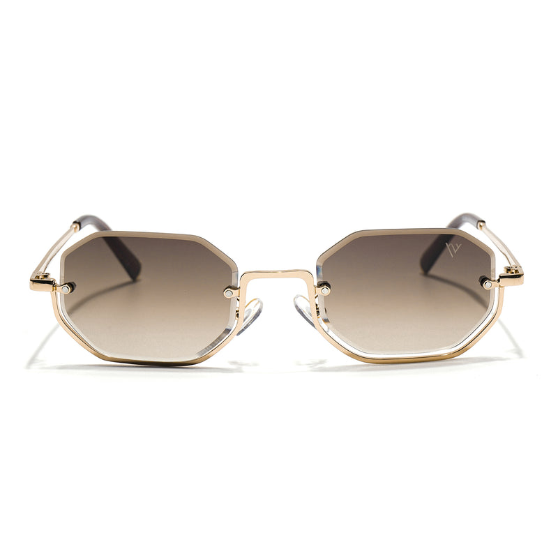 Facet | Brown & Clear Hexagonal Sunglasses | Golden Frame - MG7512