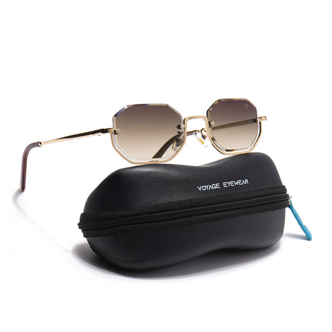 Facet | Brown & Clear Hexagonal Sunglasses | Golden Frame - MG7512