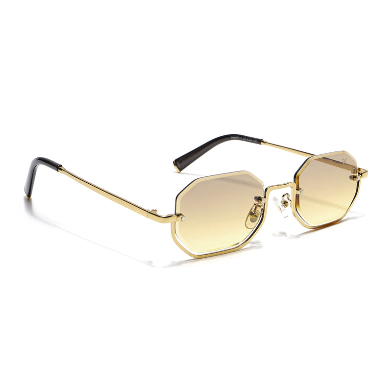 Facet | Light Brown & Clear Hexagonal Sunglasses | Golden Frame - MG7513