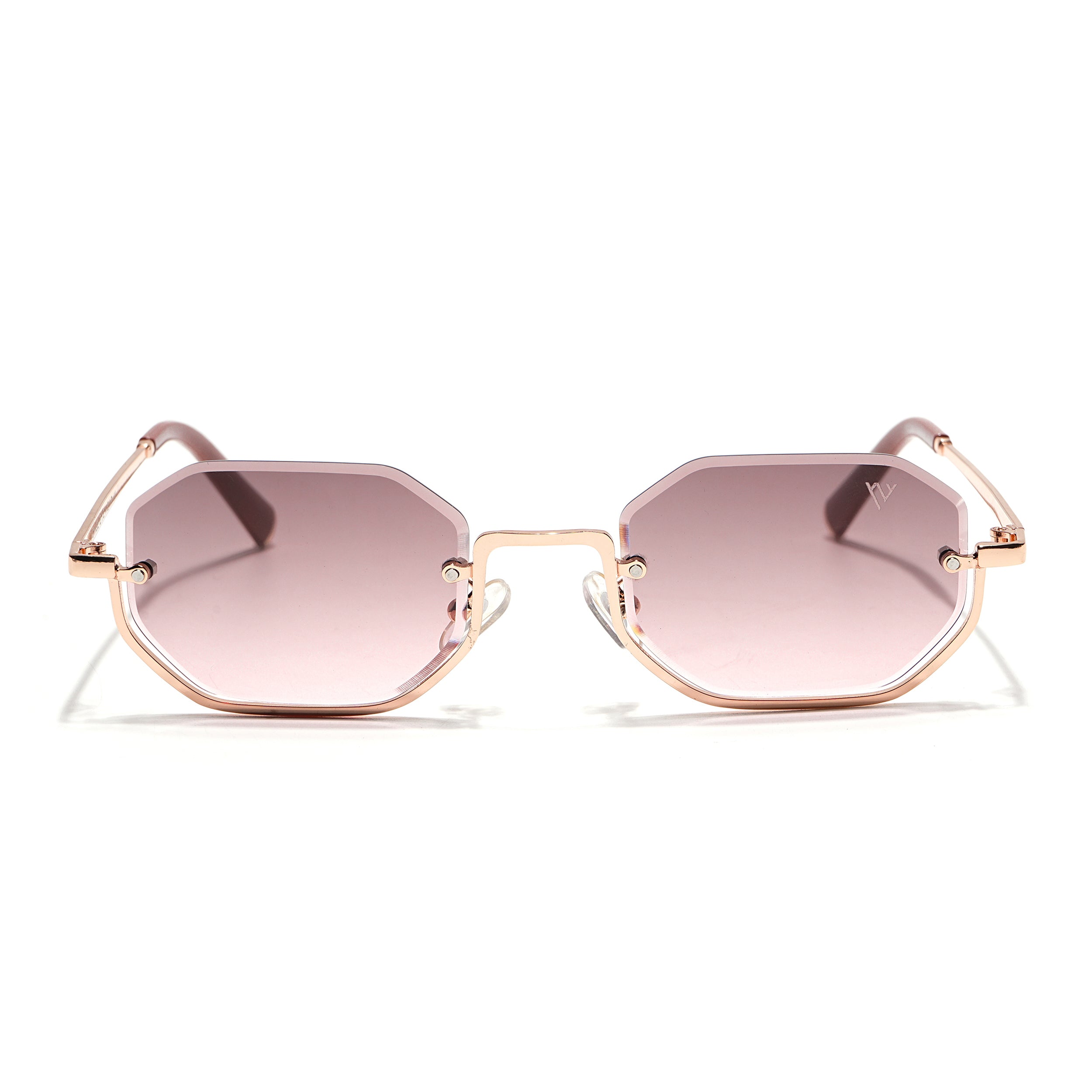 Hexagonal Sunglasses for Men & Women (Pink & Clear Lens | Golden Frame - MG7514)