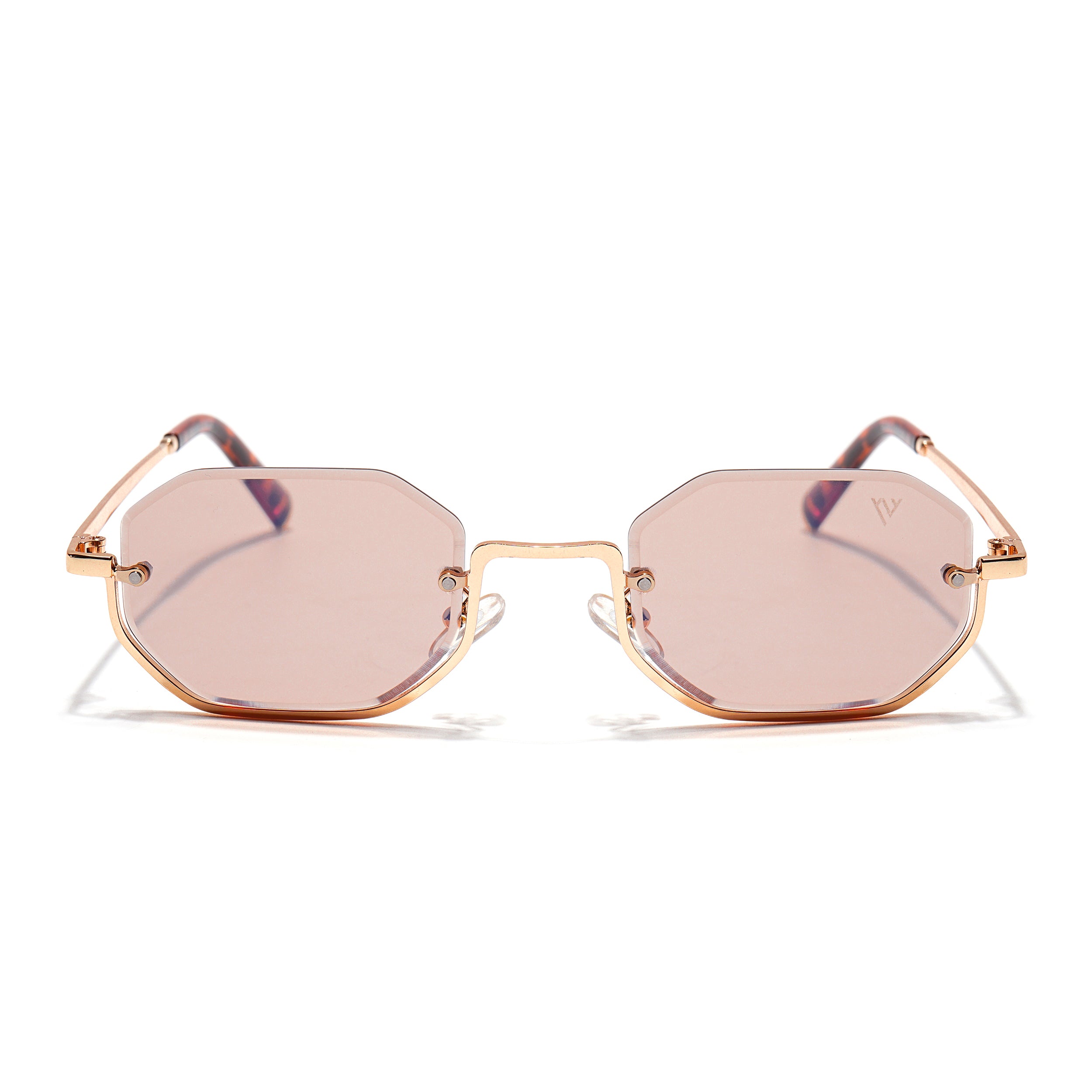 Hexagonal Sunglasses for Men & Women (Light Pink Lens | Golden Frame - MG7515)