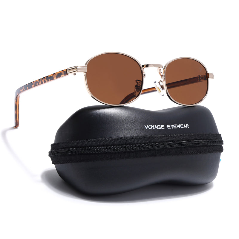 Charli  | Brown Oval Sunglasses | Golden Frame - MG7656