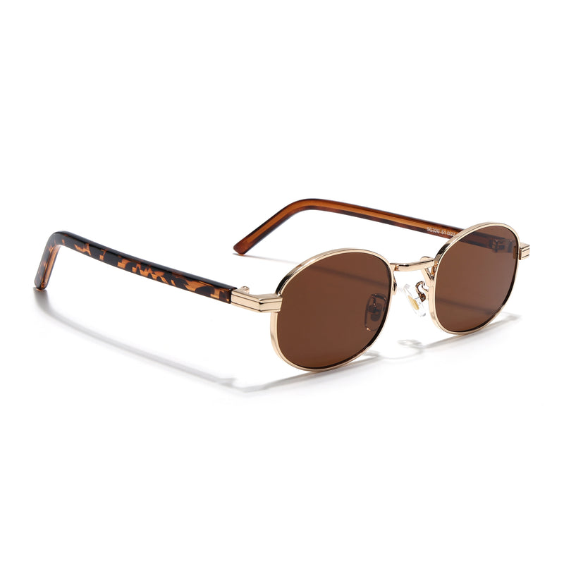 Charli  | Brown Oval Sunglasses | Golden Frame - MG7656