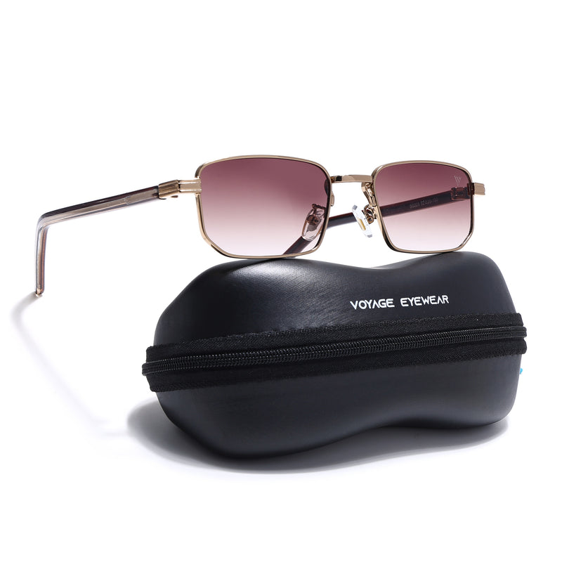 Nomad | Brown & Clear Lens Rectangle Sunglasses | Golden Frame - MG7651)