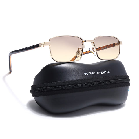 Nomad | Light Brown & Clear Rectangle Sunglasses | Golden Frame - MG7652)