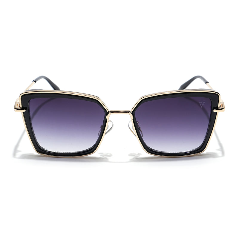 Cateye Sunglasses (Grey & Clear Lens | Golden & Black Frame - MG6015)