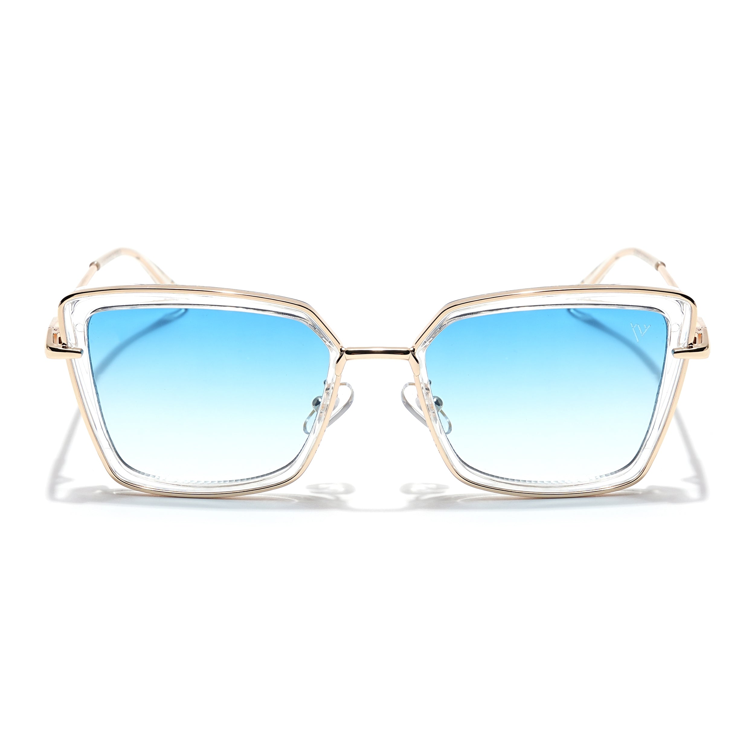 Cateye Sunglasses (Blue & Clear Lens | Golden & Transparent Frame - MG6019)