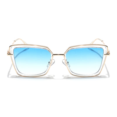 Cateye Sunglasses (Blue & Clear Lens | Golden & Transparent Frame - MG6019)