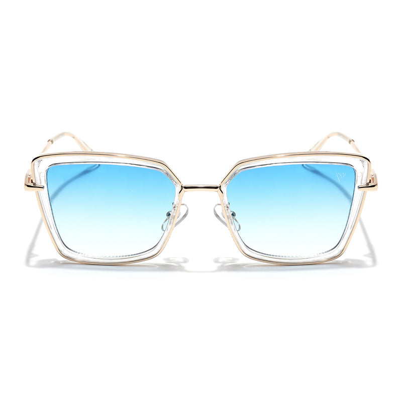 Cateye Sunglasses (Blue & Clear Lens | Golden & Transparent Frame - MG6019)