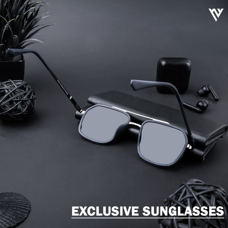 Grey & Navy Blue Polarized Wayfarer Sunglasses - PMG4315