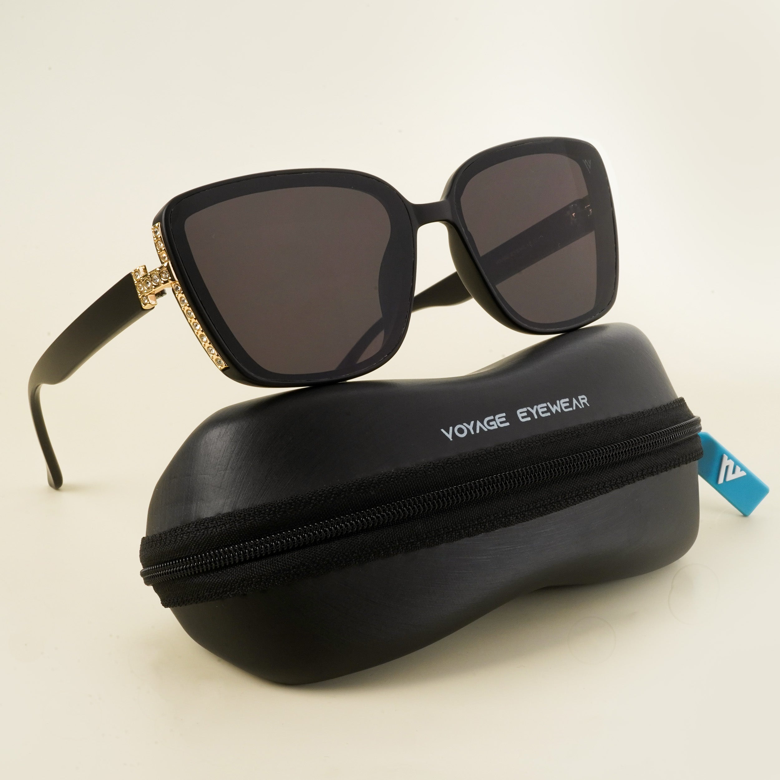Voyage Matt Black Cateye Sunglasses for Women - MG4926