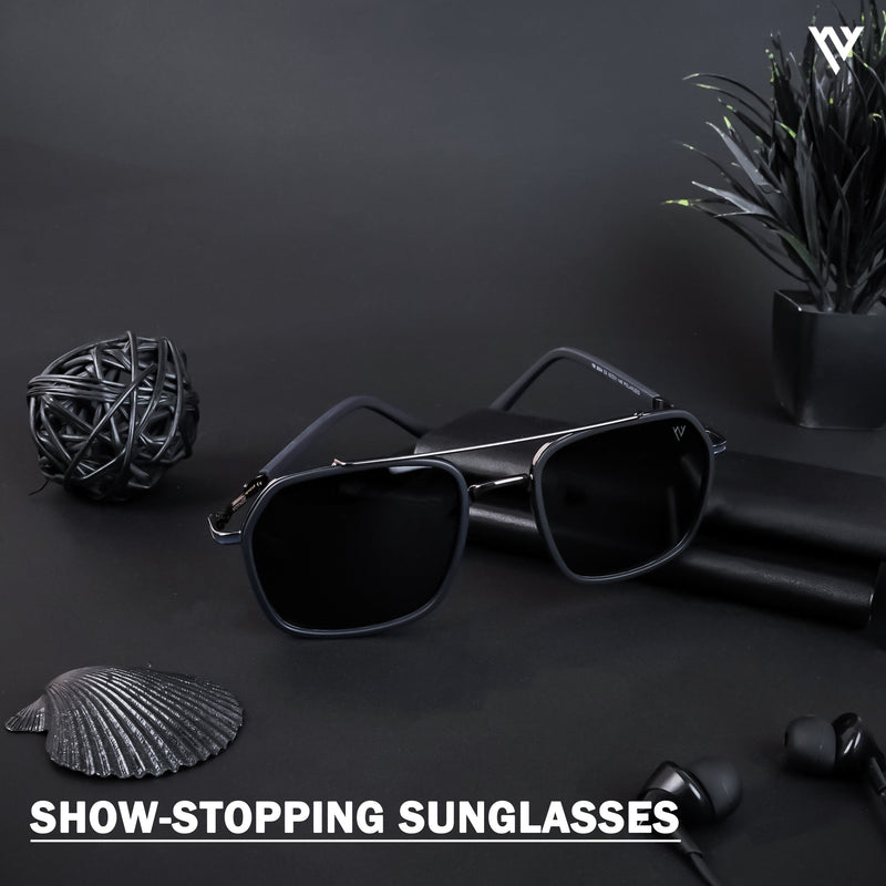 Grey & Navy Blue Polarized Wayfarer Sunglasses - PMG4483
