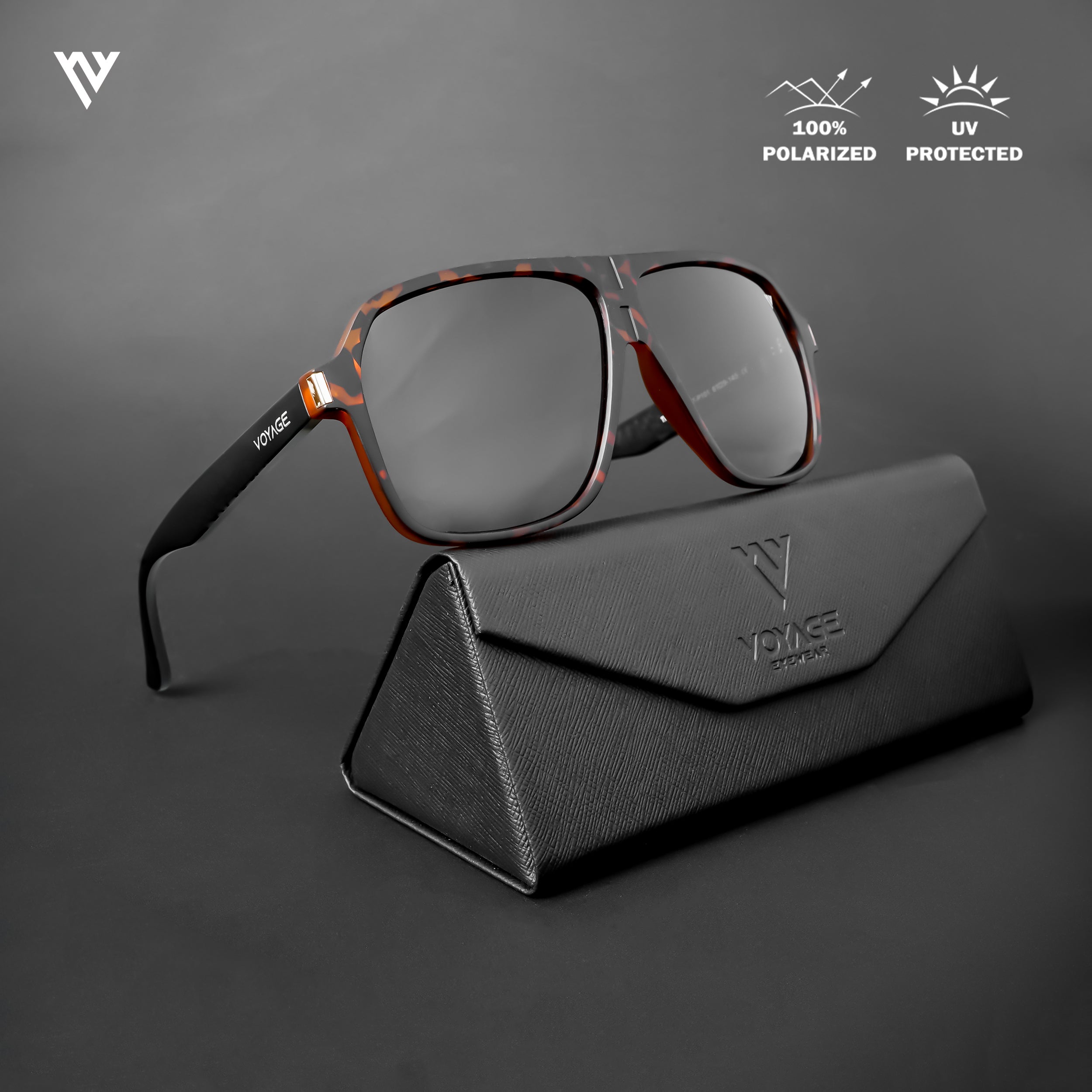 Voyage Exclusive Demi Brown Polarized Wayfarer Sunglasses for Men & Women - PMG4827