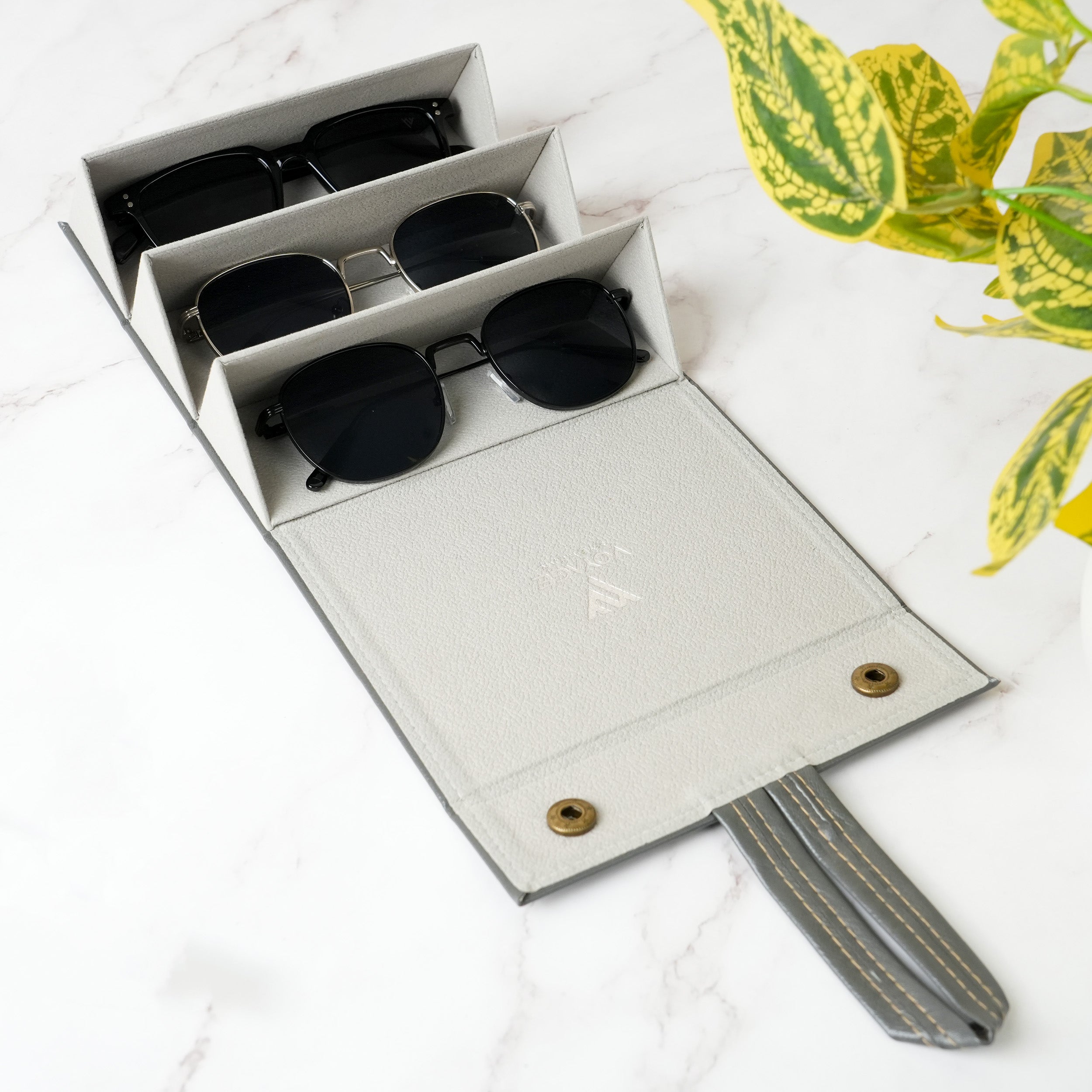 Voyage Grey Sunglasses or Eyeglasses 3 Compartment Storage Box