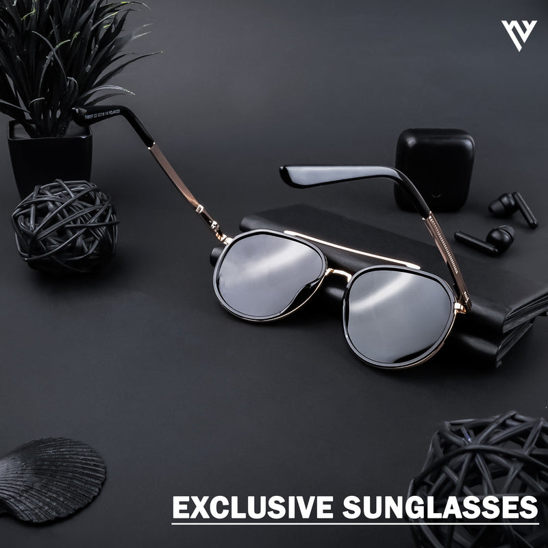 Round Golden & Shine Black Polarized Sunglasses - PMG4311