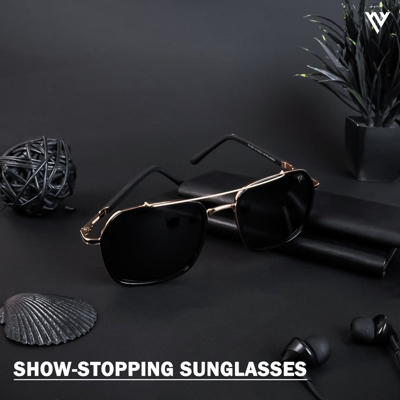 Wayfarer Golden & Black Polarized Sunglasses - PMG4480