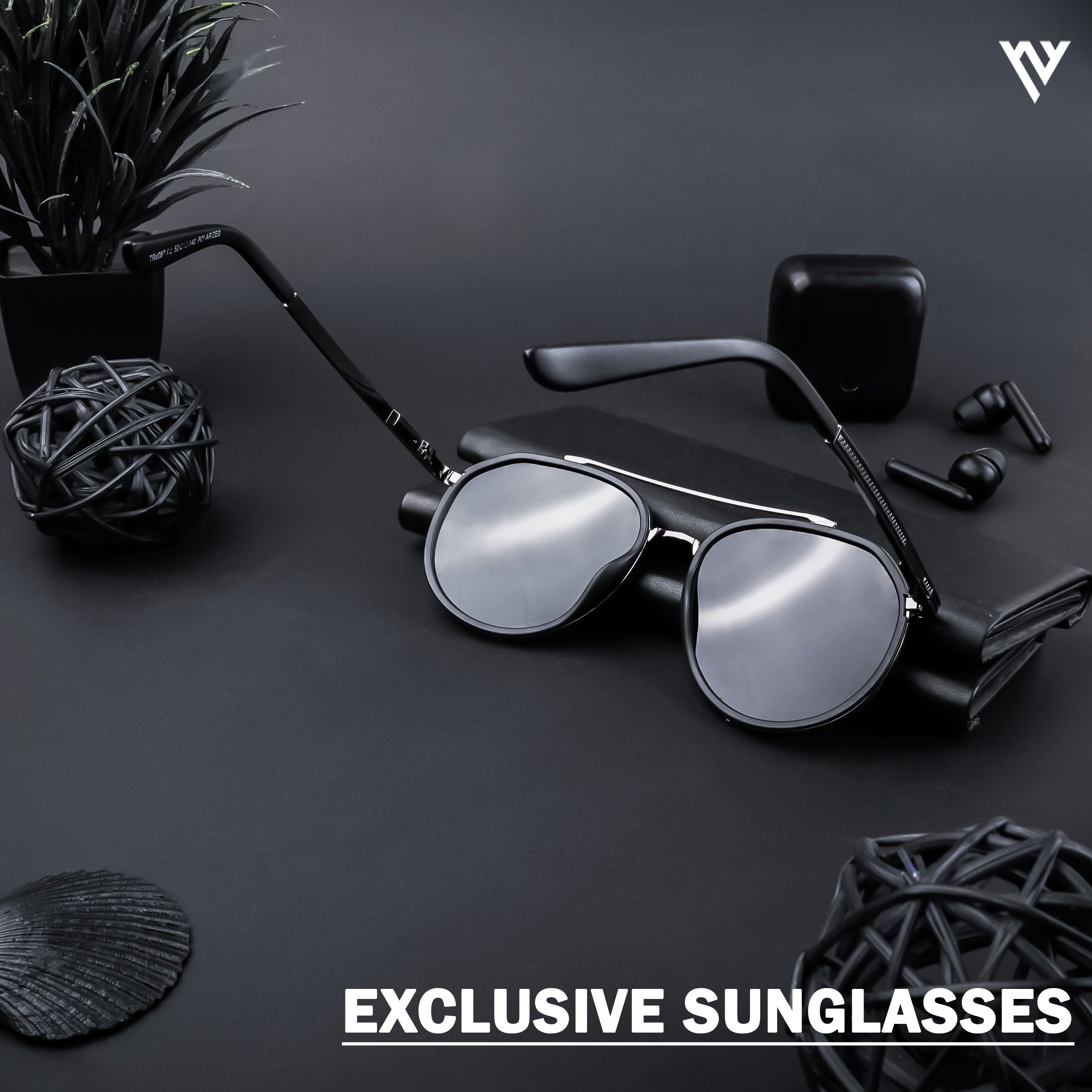 Voyage Exclusive Grey & Black Polarized Round Sunglasses for Men & Wom