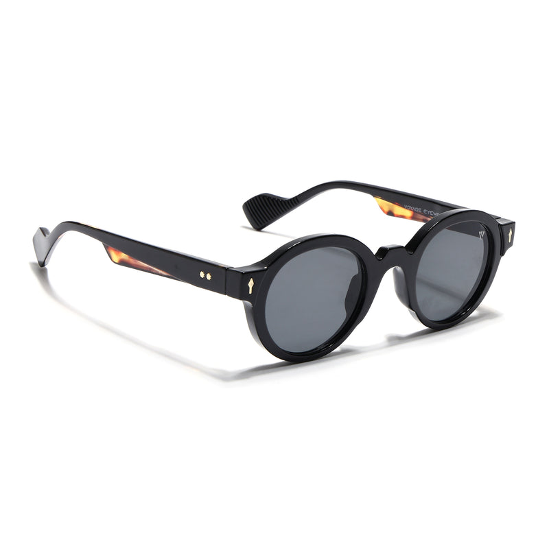 Round Sunglasses for Men & Women (Black Lens | Black & Demi Brown Frame - MG7668)