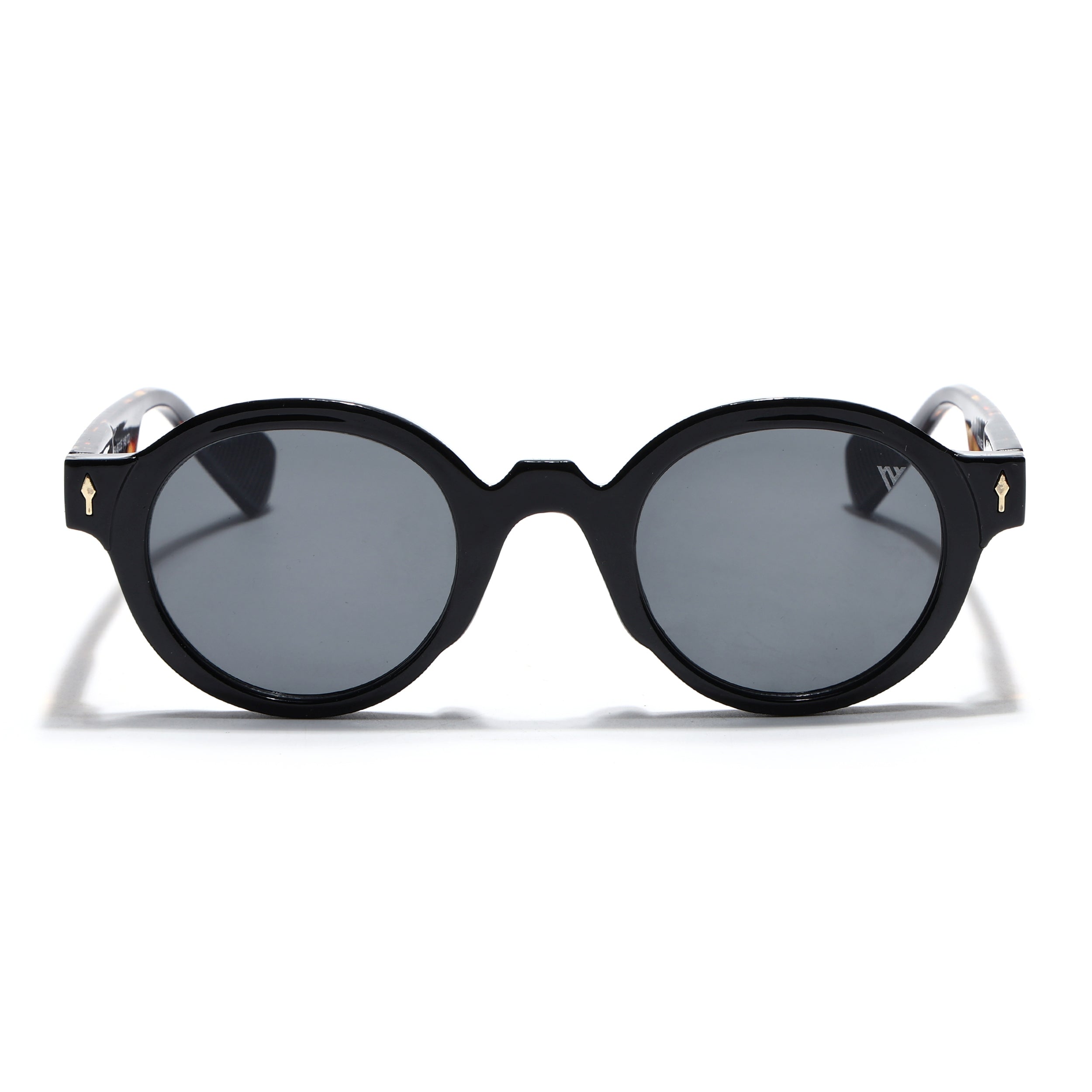 Round Sunglasses for Men & Women (Black Lens | Black & Demi Brown Frame - MG7668)