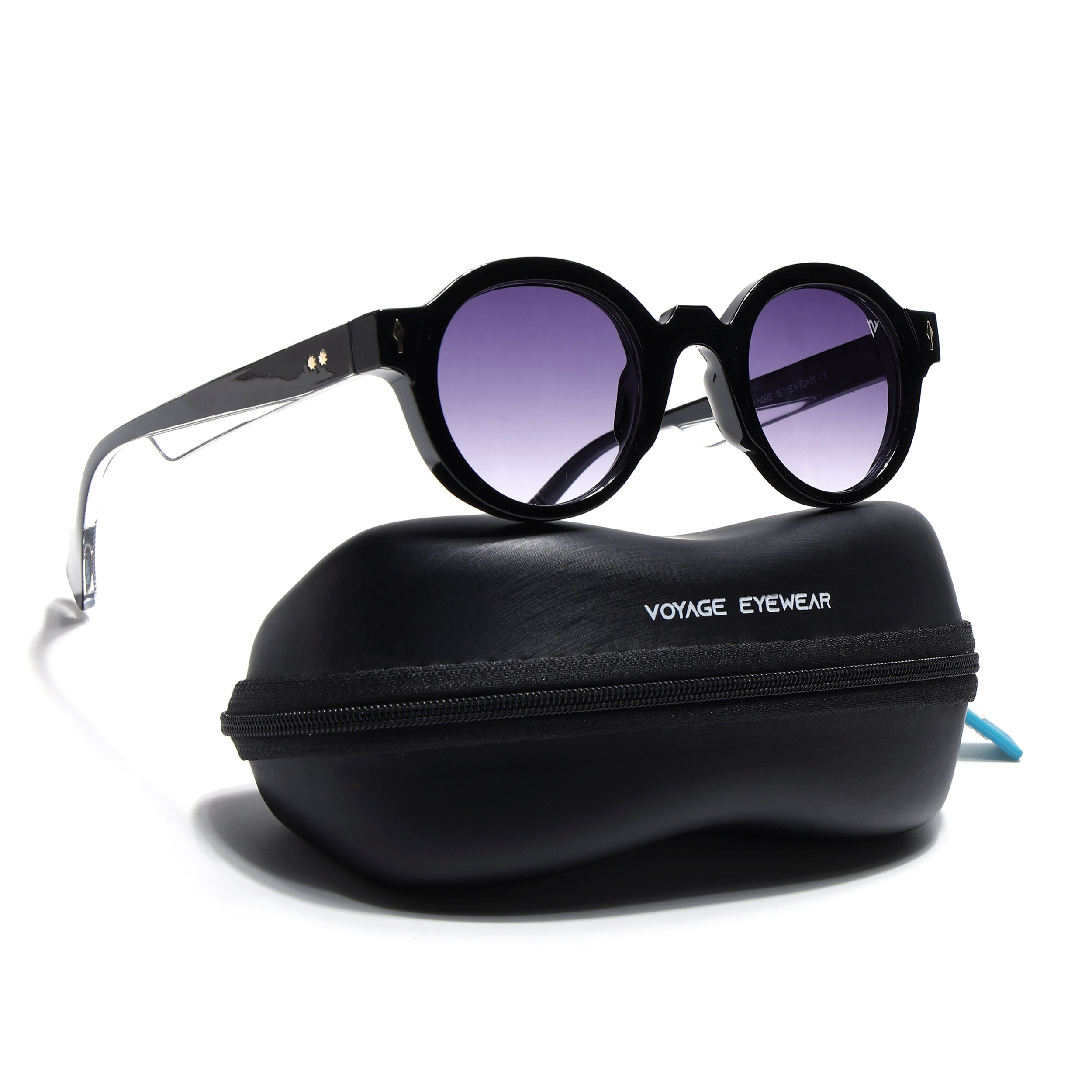 Round Sunglasses for Men & Women (Grey & Clear Lens | Black Frame - MG7669)