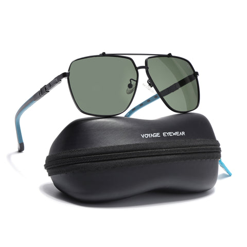 Aviator Polarized Sunglasses for Men & Women (Green Lens | Black Frame - SLPMG7227)