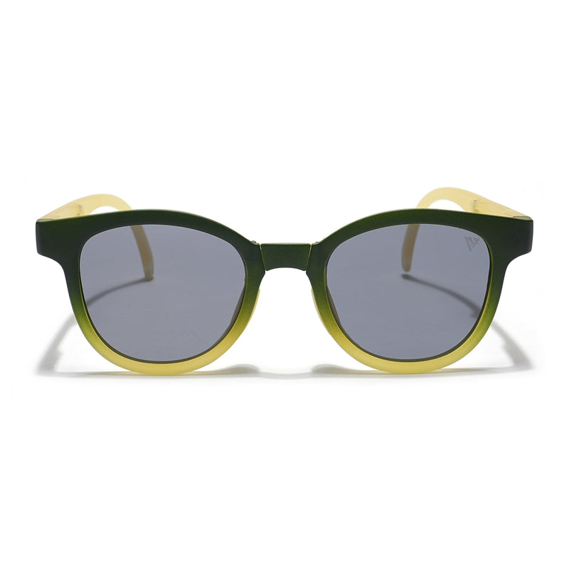 Foldable Round Polarized Sunglasses for Kids -6 yrs To 12 yrs (Black Lens | Green Frame - PMG5914)