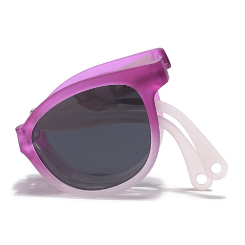 Foldable Round Polarized Sunglasses for Kids -6 yrs To 12 yrs (Black Lens | Magenta Frame - PMG5916)