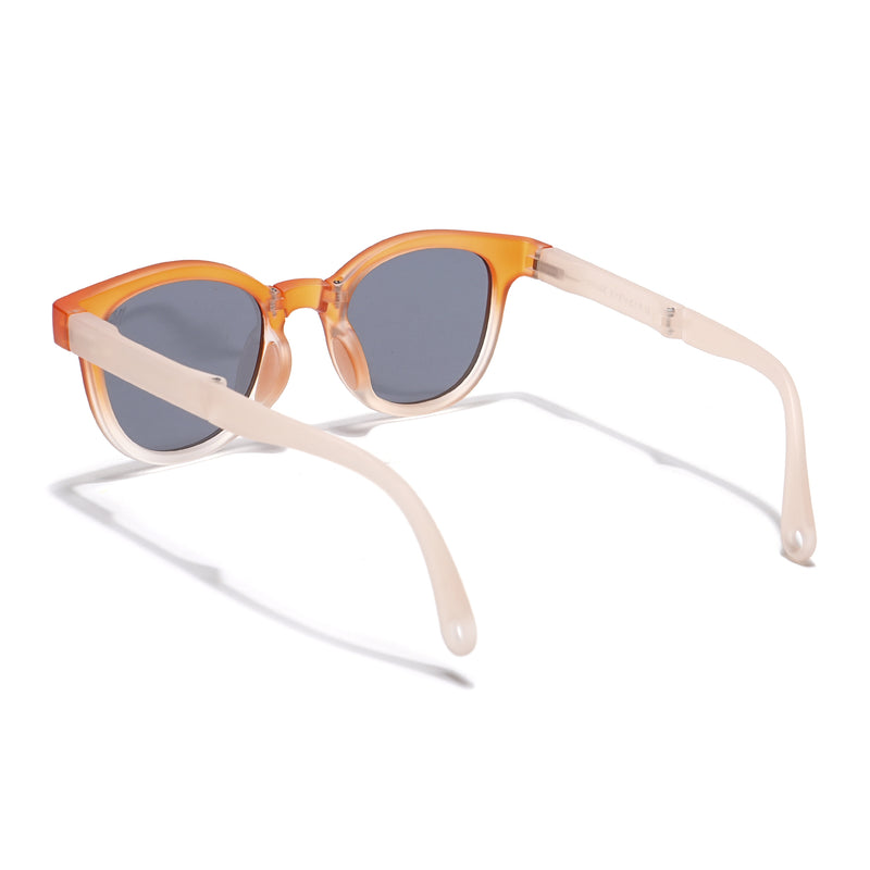 Foldable Round Polarized Sunglasses for Kids -6 yrs To 12 yrs (Black Lens | Orange Frame - PMG5917)