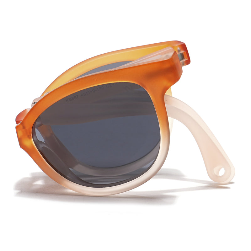 Foldable Round Polarized Sunglasses for Kids -6 yrs To 12 yrs (Black Lens | Orange Frame - PMG5917)