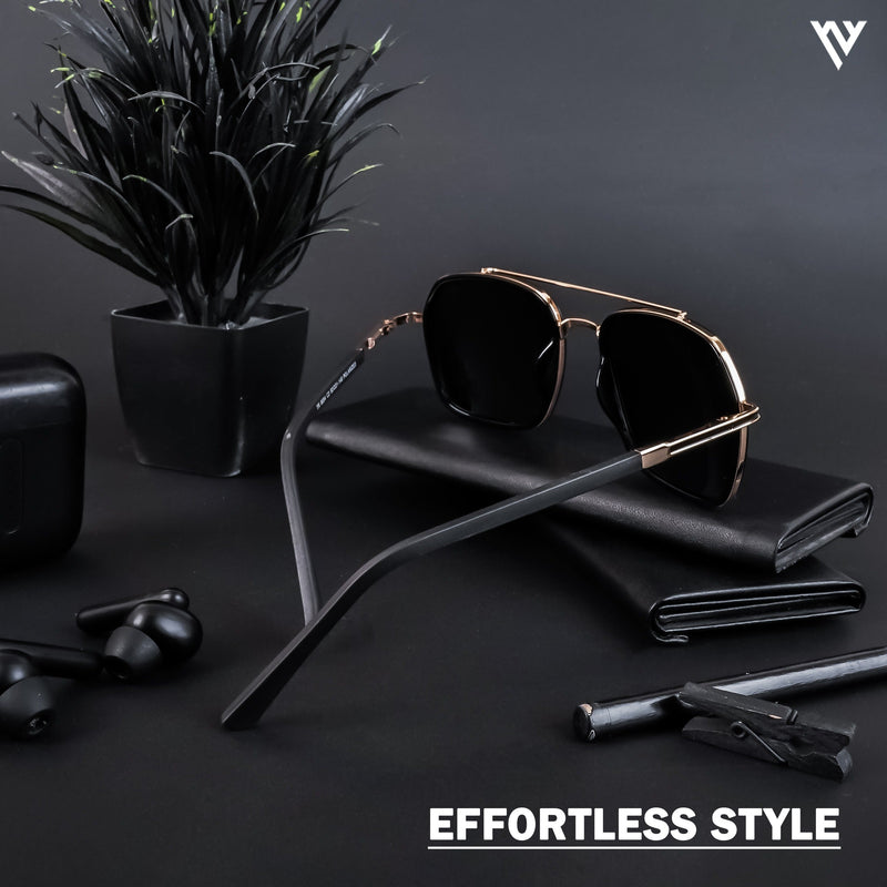 Wayfarer Golden & Black Polarized Sunglasses - PMG4480