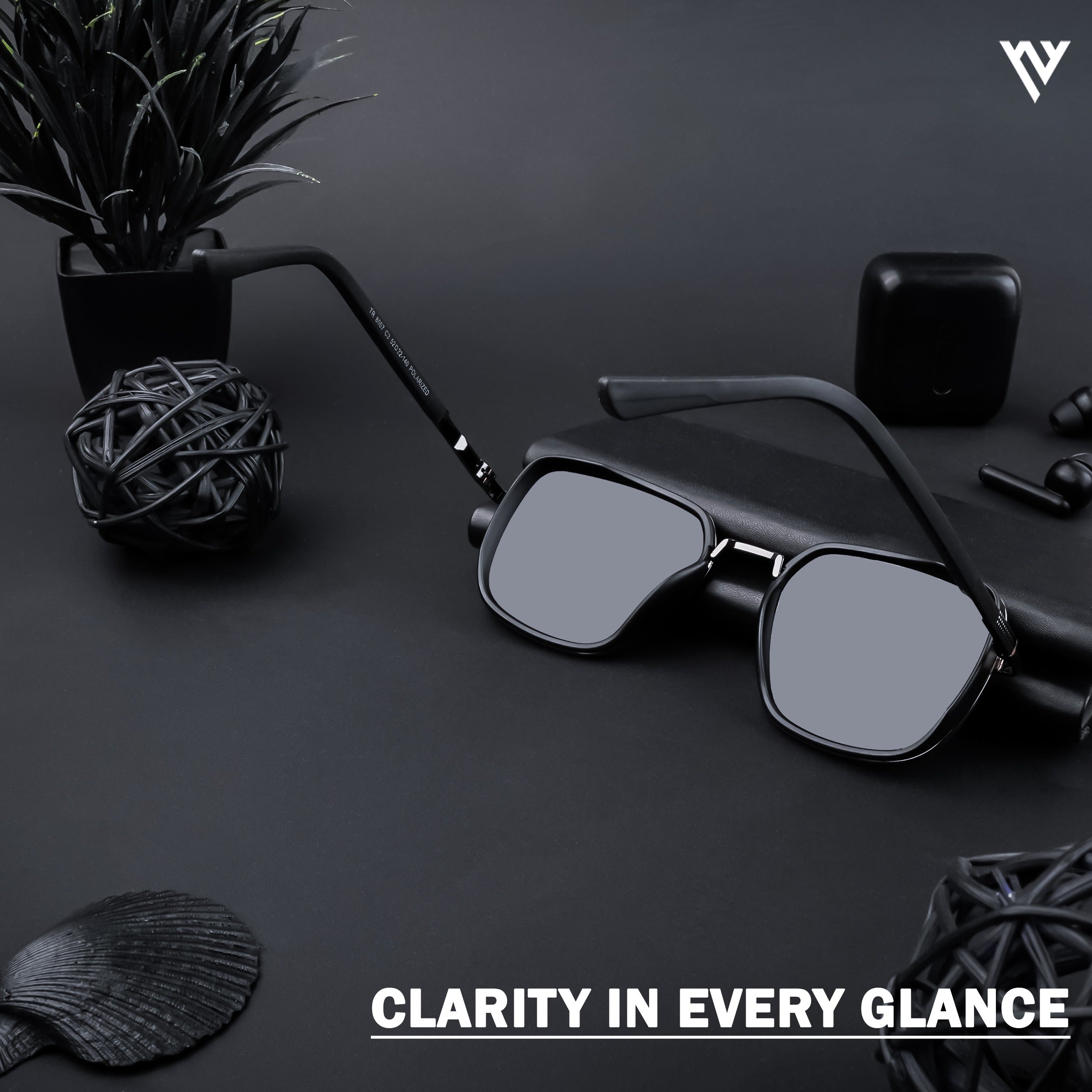 Voyage Exclusive Grey & Black Polarized Square Sunglasses for Men & Women (TR8007PMG4436)